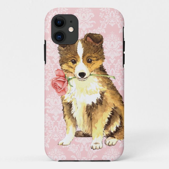 Valentine Rose Sheltie Case-Mate iPhone Case (Back)