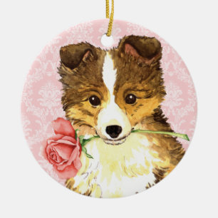 Valentine Rose Sheltie Ceramic Tree Decoration
