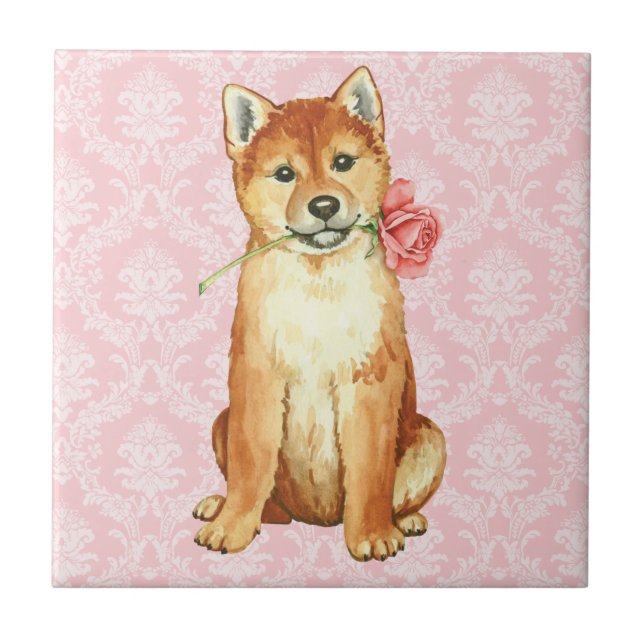 Valentine Rose Shiba Inu Ceramic Tile (Front)