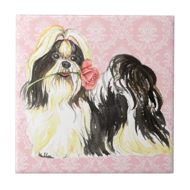 Valentine Rose Shih Tzu Ceramic Tile (Front)