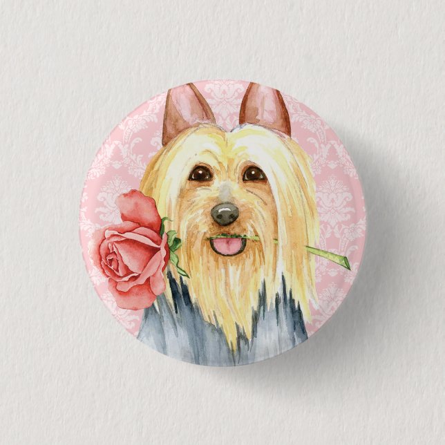 Valentine Rose Silky Terrier Pinback Button (Front)