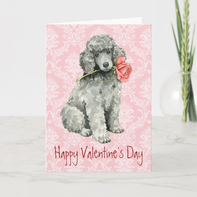 Valentine Rose Standard Poodle Holiday Card (Front)