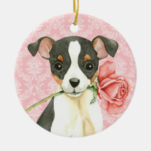 Valentine Rose Toy Fox Terrier Ceramic Tree Decoration