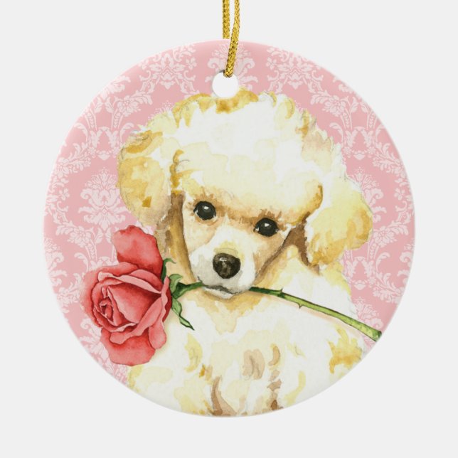 Valentine Rose Toy Poodle Ceramic Tree Decoration (Front)