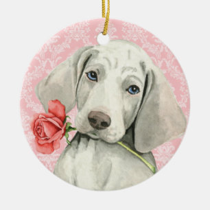 Valentine Rose Weimaraner Ceramic Tree Decoration
