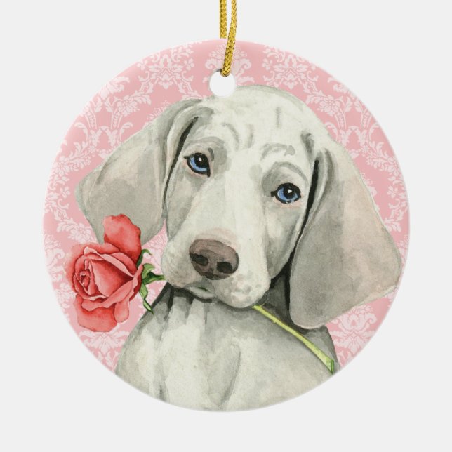 Valentine Rose Weimaraner Ceramic Tree Decoration (Front)