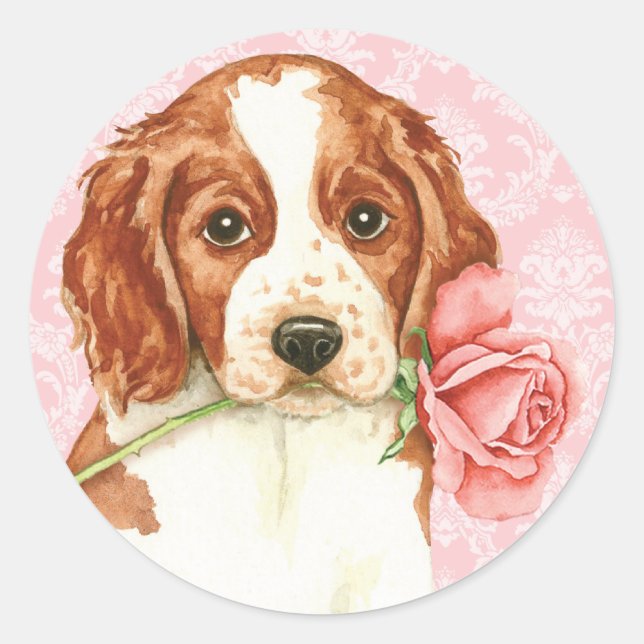 Valentine Rose Welshie Classic Round Sticker (Front)