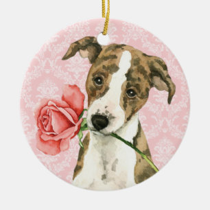 Valentine Rose Whippet Ceramic Ornament