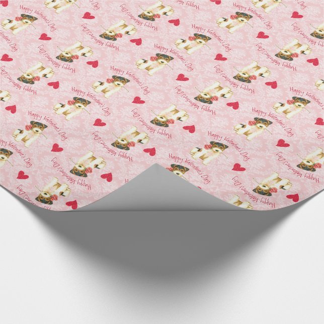 Valentine Rose Wire Fox Terrier Wrapping Paper (Corner)