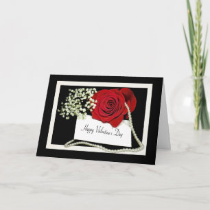 Valentine Rose with pearls Holiday Card