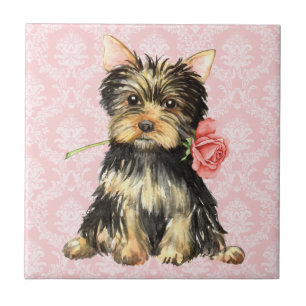 Valentine Rose Yorkie Ceramic Tile