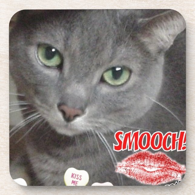 Valentine Russian Blue Cat Coaster (Front)