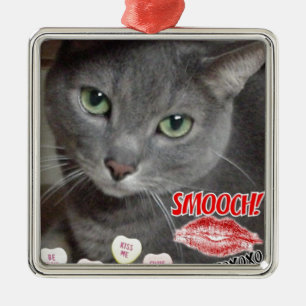 Valentine Russian Blue Cat Metal Ornament