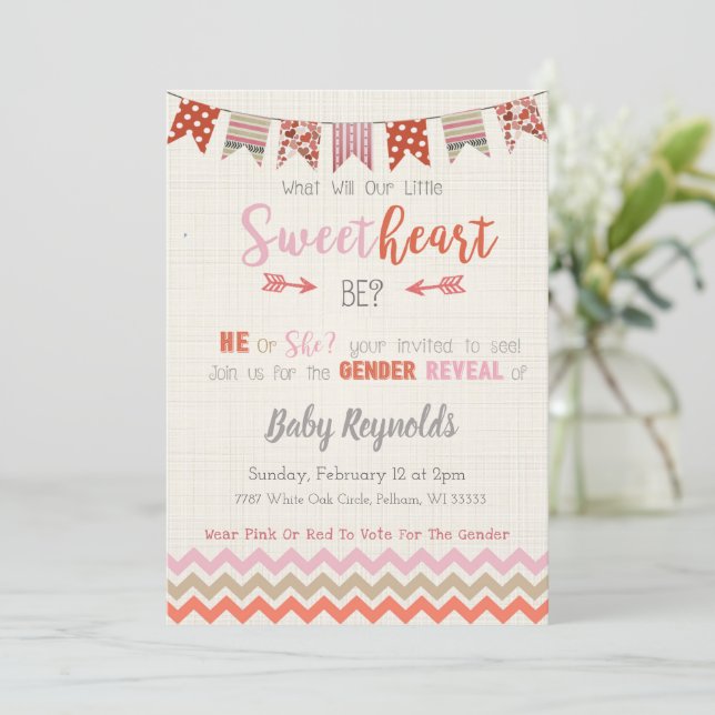 Valentine’s Baby Gender Reveal Invitation (Standing Front)