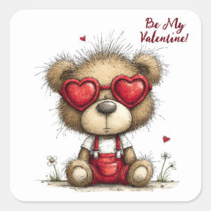 Valentine’s Bear in Heart Sunglasses Square Sticker