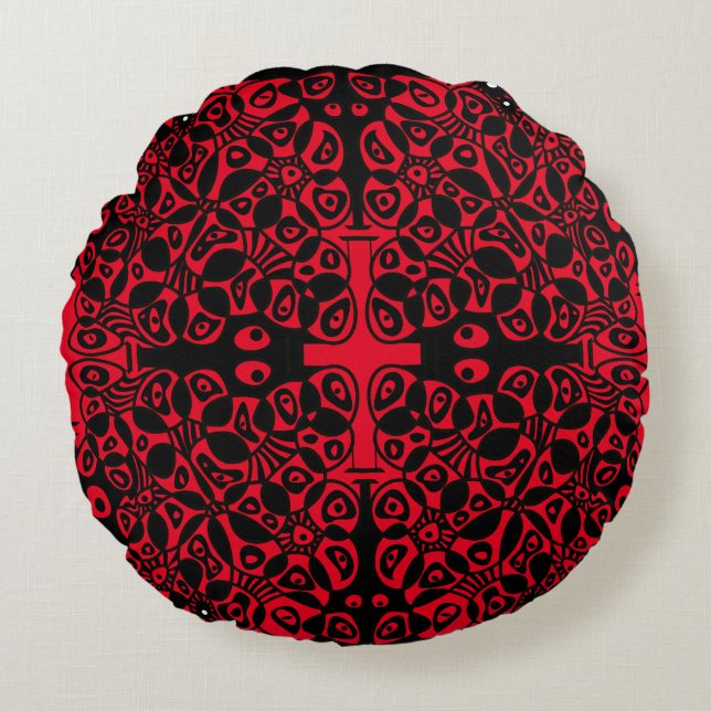 Valentine’s Cells Similar Differ Black Red Round Cushion (Front)