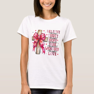 Valentine’s Cross with Ribbon Inspirational  T-Shirt