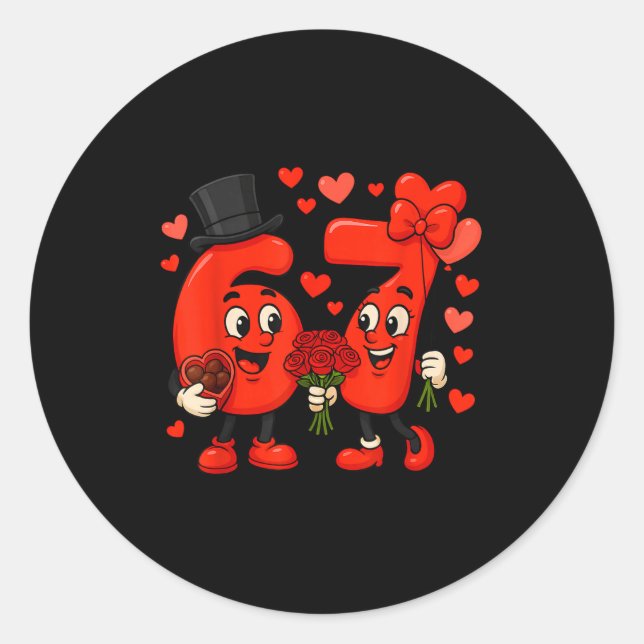 Valentine’s Day 67 Meme Filled With Hearts Funny S Classic Round Sticker (Front)