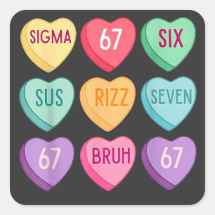 Valentine’s Day 67 Meme six Seven Heart Kids 6 7 B Square Sticker