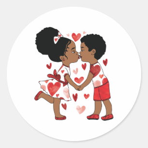 Valentine’s Day Afro Couple Holding Hands Design Classic Round Sticker