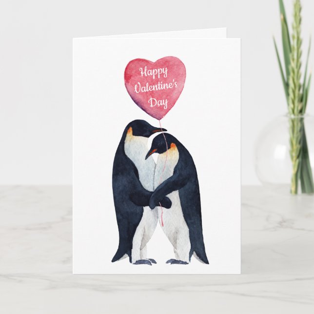 Valentine’s Day Couple Emperor Penguin  Holiday Card (Front)