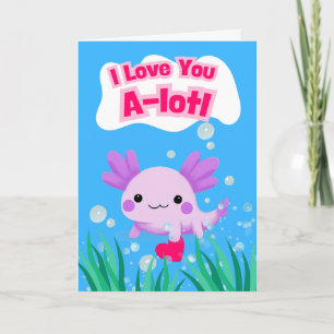 Valentine’s Day Cute Axolotl with Heart Card