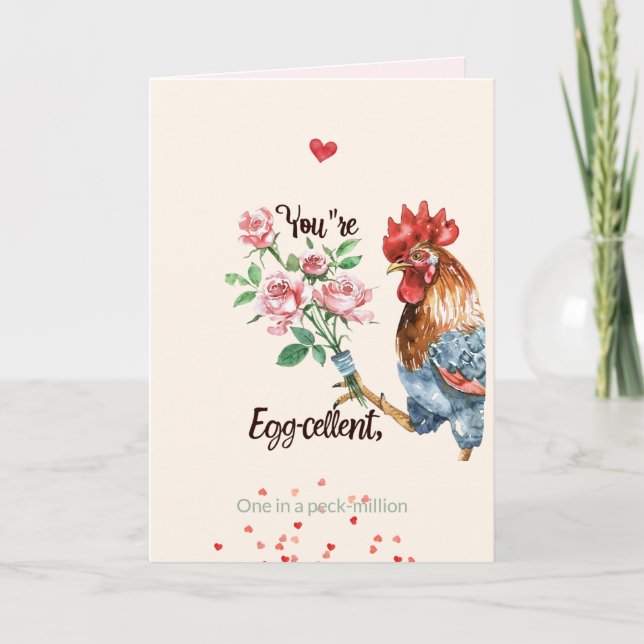Valentine’s Day Cute Egg-cellent Rooster Card (Front)