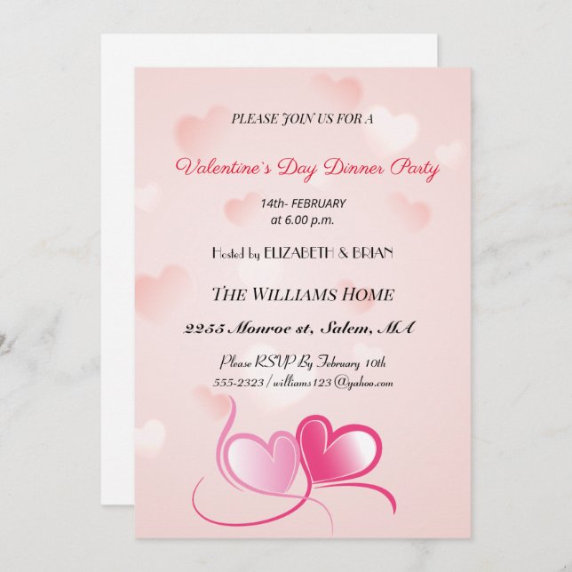 Valentine`s Day Dinner Party Holiday Card (Front/Back)