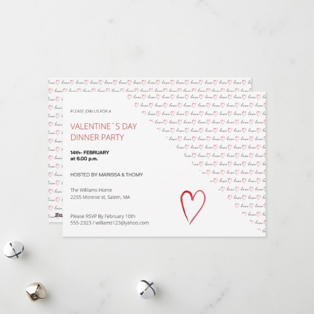 Valentine`s Day Dinner Party Modern Script Holiday Card (Front/Back In Situ)