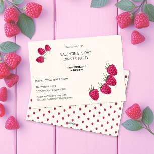 Valentine`s Day Dinner Party Watercolor Raspberry Holiday Card