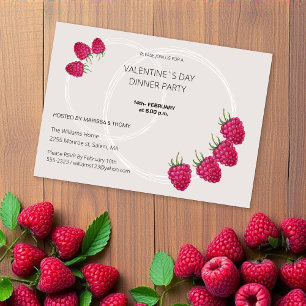 Valentine`s Day Dinner Party Watercolor Raspberry Holiday Card