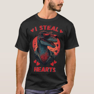 Valentine s Day Dinosaur I Steal Hearts Boys Rex T-Shirt