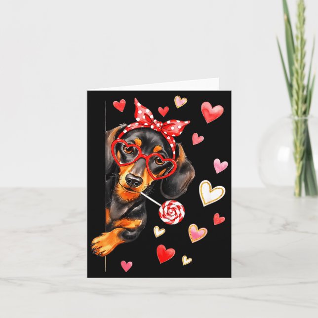 Valentine’s Day Dog Cute Dachshund Dogs For Dog Mo Card (Front)