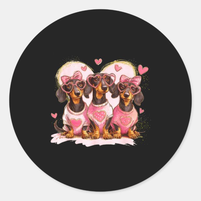 Valentine’s Day Dog Cute Dachshund Dogs For Dog Mo Classic Round Sticker (Front)