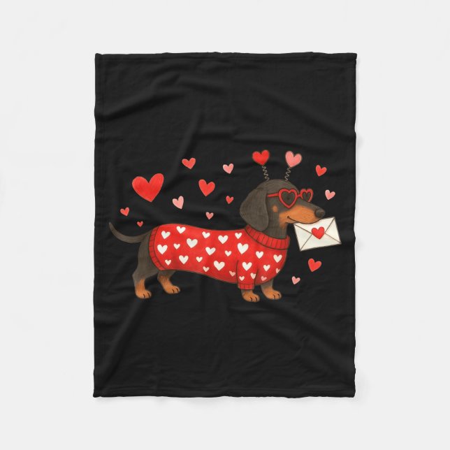 Valentine’s Day Dog Cute Dachshund Dogs For Dog Mo Fleece Blanket (Front)