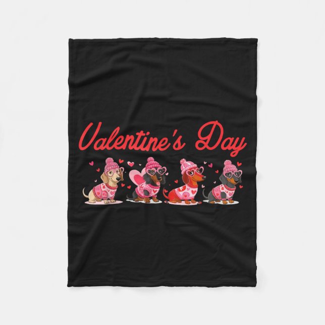 Valentine’s Day Dog Cute Dachshund Dogs For Dog Mo Fleece Blanket (Front)