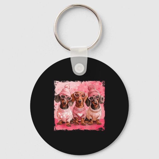 Valentine’s Day Dog Cute Dachshund Dogs For Dog Mo Key Ring (Front)