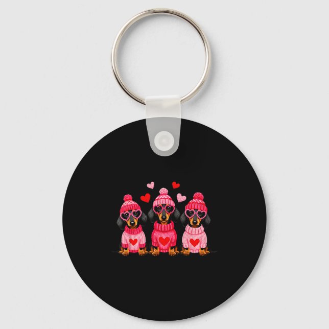Valentine’s Day Dog Cute Dachshund Dogs For Dog Mo Key Ring (Front)