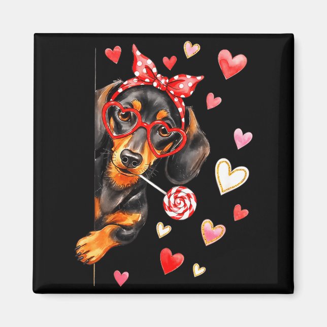 Valentine’s Day Dog Cute Dachshund Dogs For Dog Mo Magnet (Front)