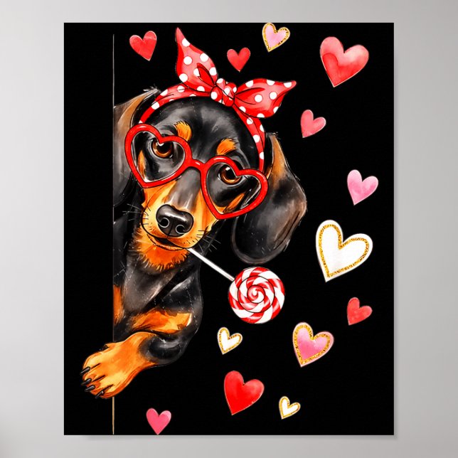Valentine’s Day Dog Cute Dachshund Dogs For Dog Mo Poster (Front)