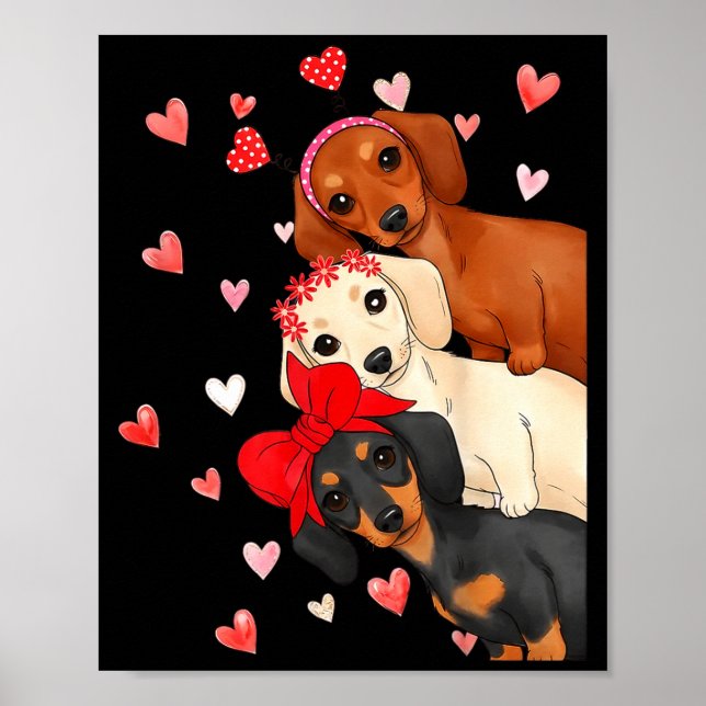 Valentine’s Day Dog Cute Dachshund Dogs For Dog Mo Poster (Front)