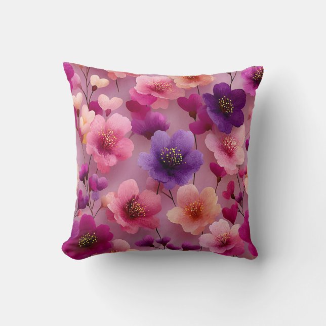 Valentine’s Day Floral Romantic Pink Purple Cushion (Front)