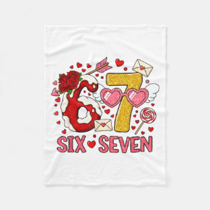 Valentine’s Day Funny 67 Meme Six Seven 6 7 Hearts Fleece Blanket