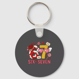 Valentine’s Day Funny 67 Meme Six Seven 6 7 Hearts Key Ring