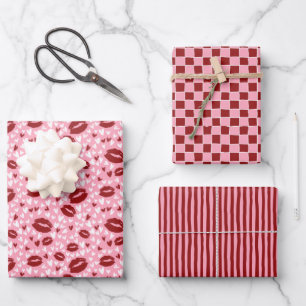 Valentine’s Day Girly Red Pink Hand Drawn  Wrapping Paper Sheet
