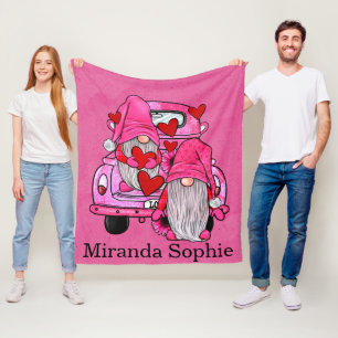 Valentine’s Day Gnomes Hot Pink Custom Fleece Blanket