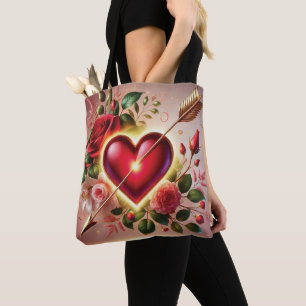 Valentine’s Day Golden Heart and Roses Tote Bag