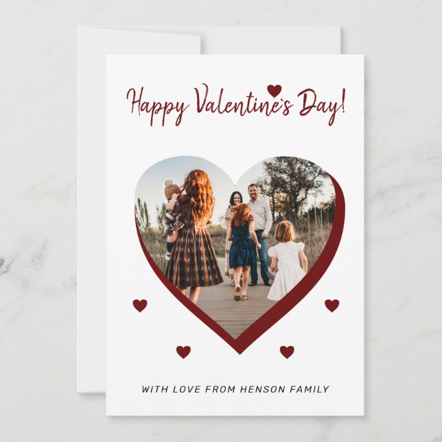 Valentine`s day Heart Family Photo Script Holiday Card (Front)