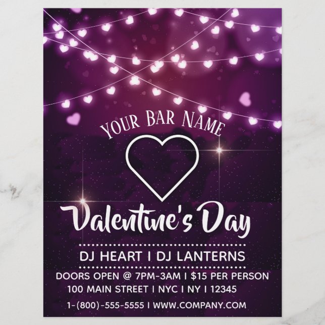 Valentine’s Day Heart Lanterns Bar Event Flyer (Front)