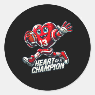 Valentine’s Day Heart Of A Champion Football Desig Classic Round Sticker